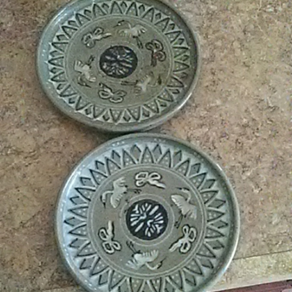 Two Pottery Crane Plates
